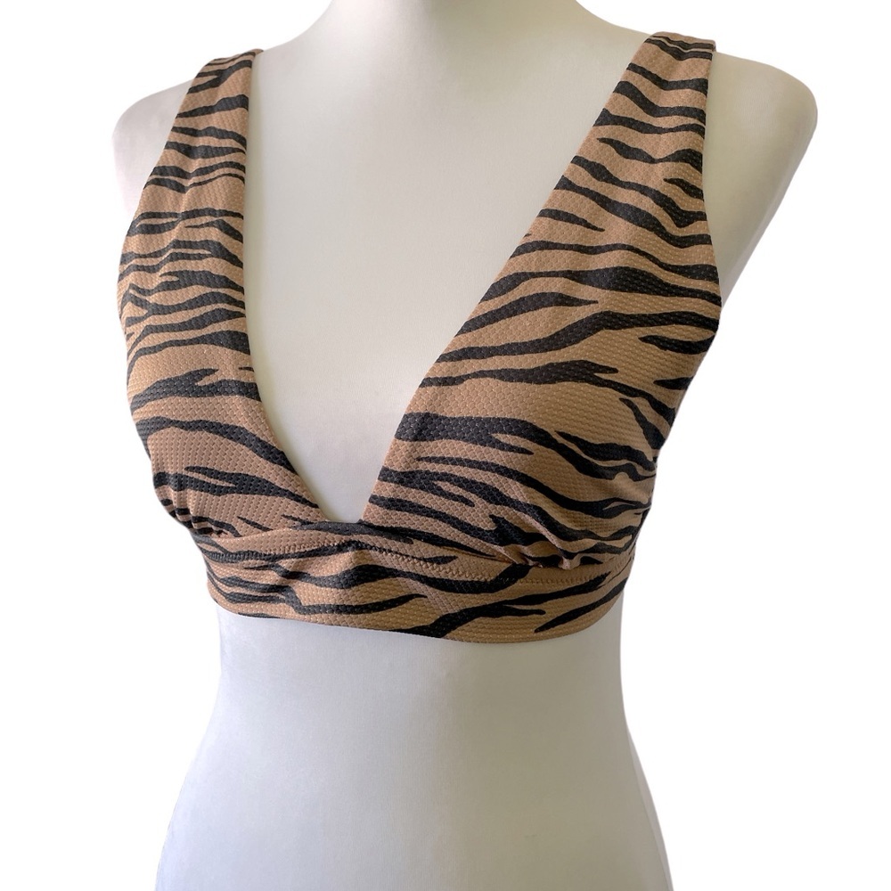 🔥Aerie Black & Tan Animal Print Triangle Bikini Top, Size Large
